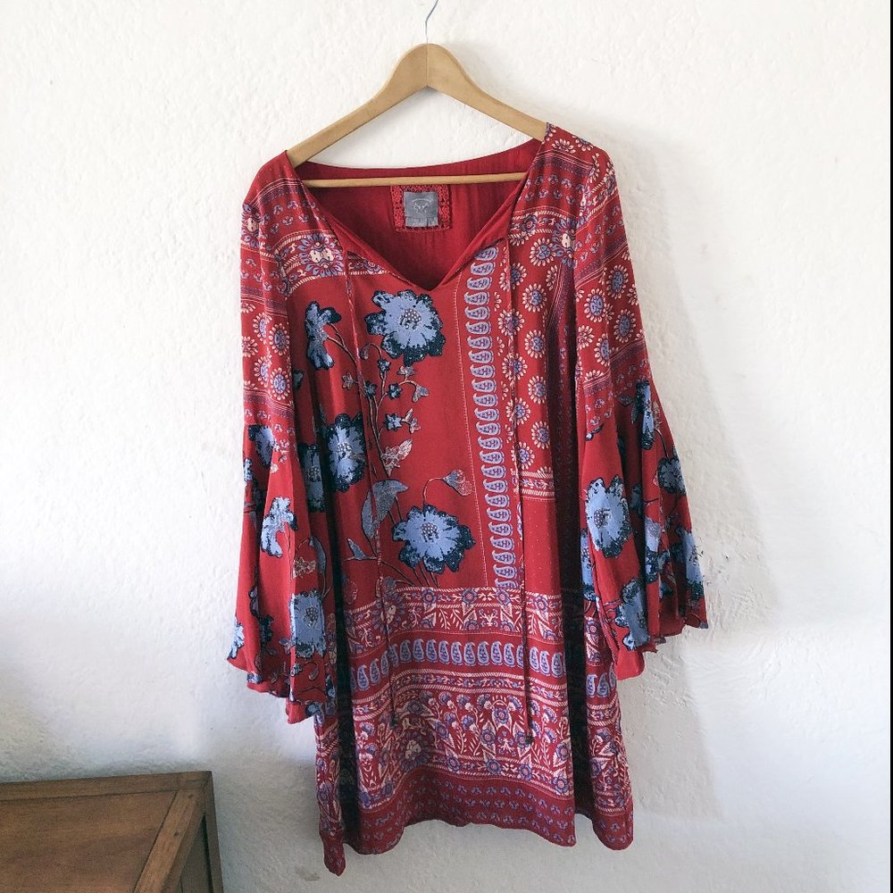 Vanessa Virginia Anthropologie Red Silk Tunic Dress Sz 10